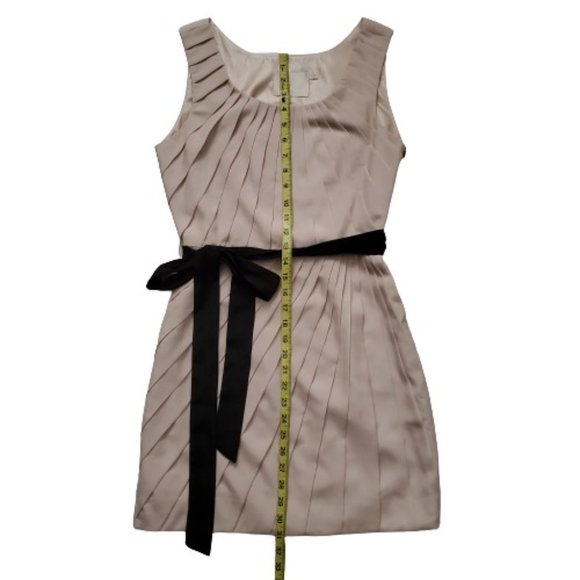 Lush Women's Shuttered Tuck With Black Sash Belt Cream Dress Size Medium - Picture 5 of 7